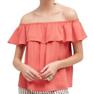 Anthropologie Maeve Coral Off The Shoulder Ruffle Islander Blouse Top Size S